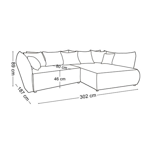 Colțar extensibil Bayo, ladă depozitare, spumă poliuretanică + arcuri sinusoidale, structură din lemn, tapițat cu stofă rezistentă, 302x187x89 cm, personalizabil picture - 4
