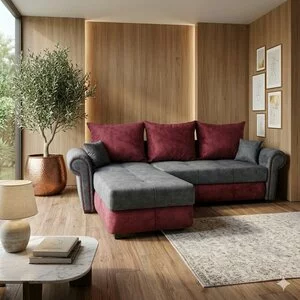 Colțar Carmen Tip 1 extensibil, gri - 255x170 cm, ladă depozitare, stofă rezistentă