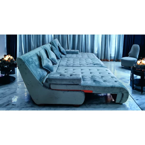 Colțar Cairo, albastru - 300x190 cm ,extensibil, ladă depozitare, tapițerie stofă premium, suprafață dormit mare picture - 6