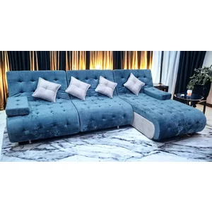 Colțar Cairo, albastru - 300x190 cm ,extensibil, ladă depozitare, tapițerie stofă premium, suprafață dormit mare