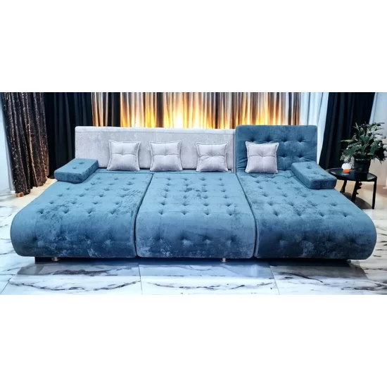 Colțar Cairo, albastru - 300x190 cm ,extensibil, ladă depozitare, tapițerie stofă premium, suprafață dormit mare picture - 2