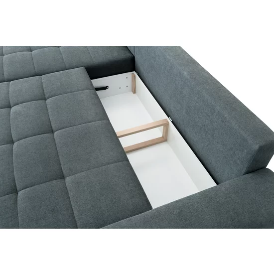 Colțar Adria extensibil, cu ladă de depozitare, tapițat cu stofă, 310x210 cm, gri / maro picture - 6