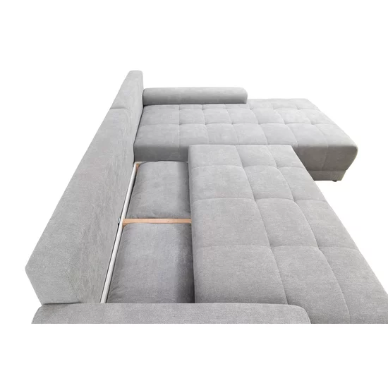 Colțar Adria extensibil, cu ladă de depozitare, tapițat cu stofă, 310x210 cm, gri / maro picture - 4