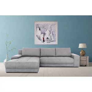 Colțar Adria extensibil, cu ladă de depozitare, tapițat cu stofă, 310x210 cm, gri / maro