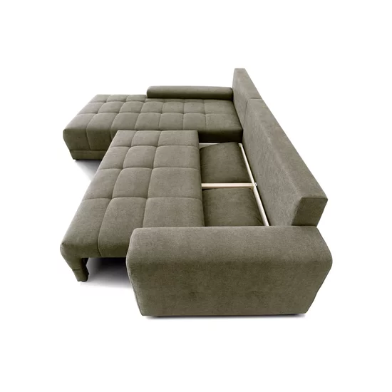 Colțar Adria extensibil, cu ladă de depozitare, tapițat cu stofă, 310x210 cm, gri / maro picture - 12