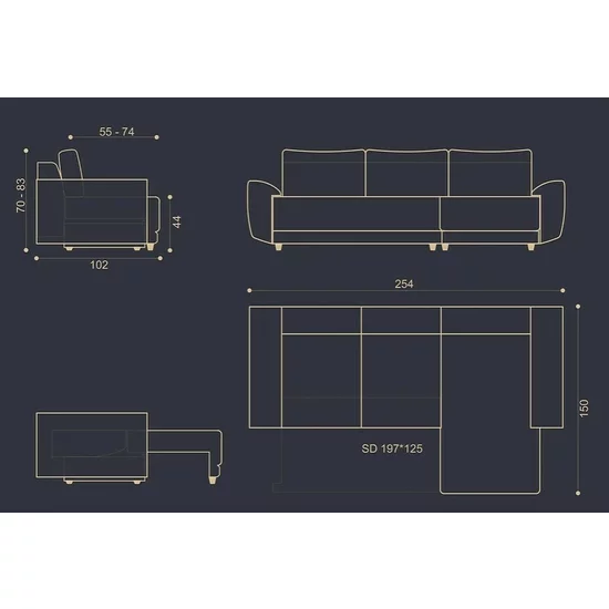 Colțar extensibil Atomis, spătar reglabil și sertar depozitare, cadru lemn și metal, 254x150 cm, diverse culori picture - 12