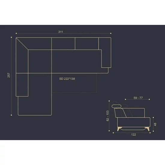 Colțar extensibil Diamond, culoare personalizabila - 311x257 cm, tetiere rabatabile și spătar reglabil, cadru lemn și poliuretan picture - 13