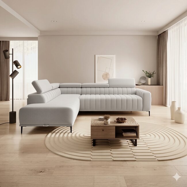 Coltar extensibil GANDI 120, 261X204X99 cm, cu lada depozitare si tetiere reglabile