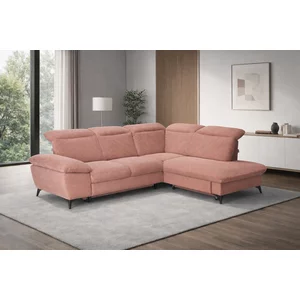 Colțar extensibil Lora, culoare personalizabila - 268x212 cm, tetiere rabatabile, cadru lemn esență tare și PAL, arcuri sinusoidale și poliuretan, picioare metalice H 12,3 cm