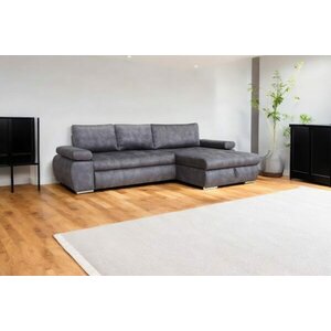 Colțar extensibil Sun, ladă depozitare și spațiu de dormit 230x160 cm, spumă poliuretanică și arcuri, stofă rezistentă, 294x174x88 cm, gri