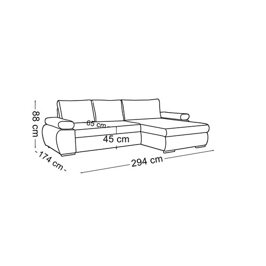 Colțar extensibil Sun, ladă depozitare și spațiu de dormit 230x160 cm, spumă poliuretanică și arcuri, stofă rezistentă, 294x174x88 cm, gri picture - 6