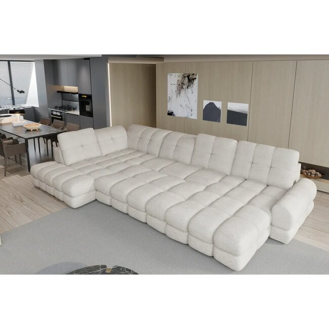 Coltar extensibil TOLLO XL, 400X217X105 cm, sezlong stanga, stofa catifelata, cu lada depozitare si reglaj electric
