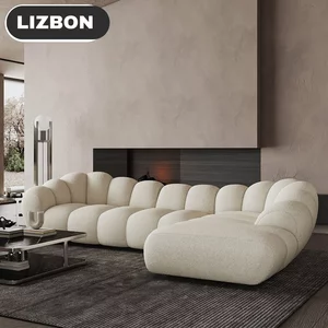 Colțar Fix Lizbon 280x180 cm - Design Floral Sculptural, Stil Organic Modern Bouclé