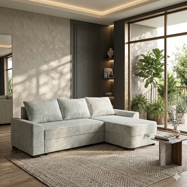 Colțar Gio Extensibil, Montaj Reversibil Stânga/Dreapta, Material Personalizabil, 230x155 cm