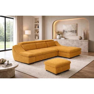 Colțar Helios extensibil, tetiere rabatabile, ladă depozitare, arcuri sinusoidale, 309x181x82 cm, culoare personalizată