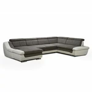 Colțar Helios U extensibil, spațiu generos, tetiere și brațe rabatabile, 381x250x177 cm, culoare personalizată