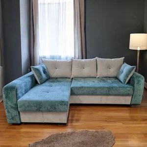 Colțar Lima Tip 1 extensibil cu ladă de depozitare, structură din fag și saltea din spumă, 240x165 cm, culoare personalizabilă