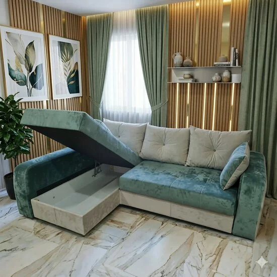 Colțar Lima Tip 1 extensibil, culoare personalizabila - 240x165 cm, cu ladă de depozitare, structură din fag și saltea din spumă picture - 2