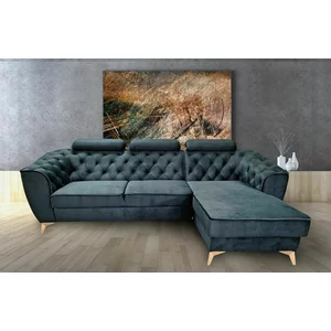 Colțar extensibil Lotus, tetiere reglabile și ladă integrată, funcție de dormit și confort sporit, structură din fag masiv, 274x196 cm, culoare personalizabilă