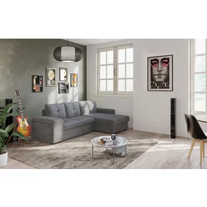 Colțar Mattina extensibil, cu spațiu depozitare și taburet integrat, 278x157 cm, gri