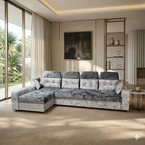 Colțar Viena Tip 2 extensibil,  culoare personalizabila - 320x165 cm, cu ladă de depozitare, saltea memory foam și micro pocket, structură fag stratificat