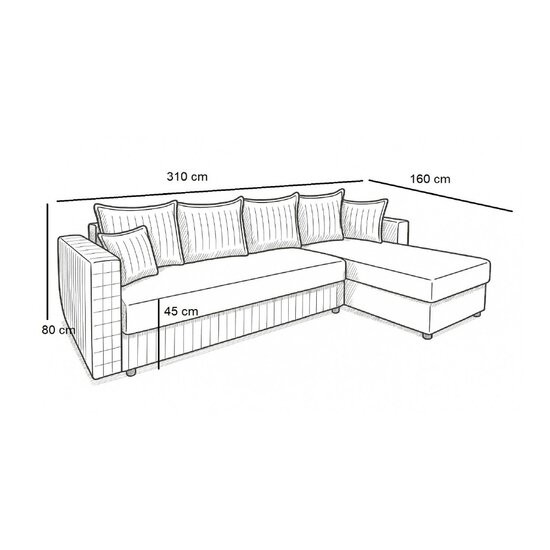 Colțar Royal, 3 locuri, extensibil cu ladă de depozitare, stofa matlasată Lux, arcuri bonell, suprafață dormit 160x220 cm, 305x195x85 cm, Culoare personalizată picture - 5