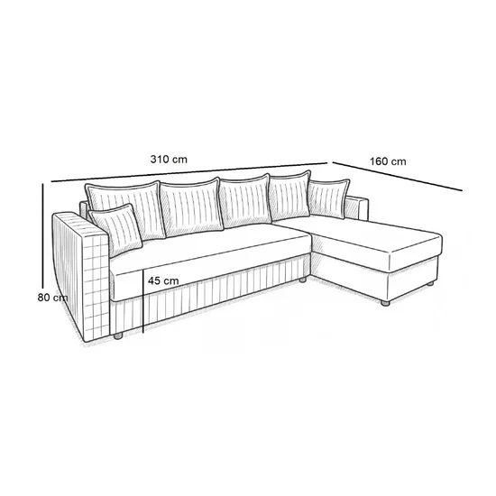 Colțar Royal, 3 locuri, extensibil cu ladă de depozitare, stofa matlasată Lux, arcuri bonell, suprafață dormit 160x220 cm, 305x195x85 cm, Culoare personalizată picture - 5