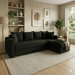 Colțar Royal, 3 locuri, culoare personalizabila - 305x195x85 cm, suprafață dormit 160x220 cm, extensibil cu ladă de depozitare, stofa matlasată Lux, arcuri bonell