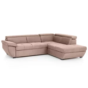 Colțar Salermo, extensibil cu spațiu depozitare, tetiere reglabile, tapițat cu stofă, 262x224 cm, culoare personalizată