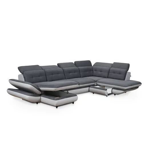 Colțar Stratus U extensibil, tetiere rabatabile, ladă depozitare, arcuri sinusoidale, 397x234x181 cm, gri picture - 3