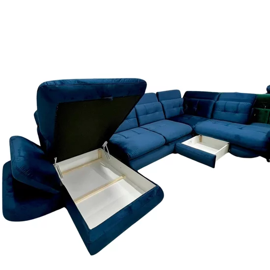 Colțar Stratus U extensibil, tetiere rabatabile, ladă depozitare, arcuri sinusoidale, 397x234x181 cm, gri picture - 9