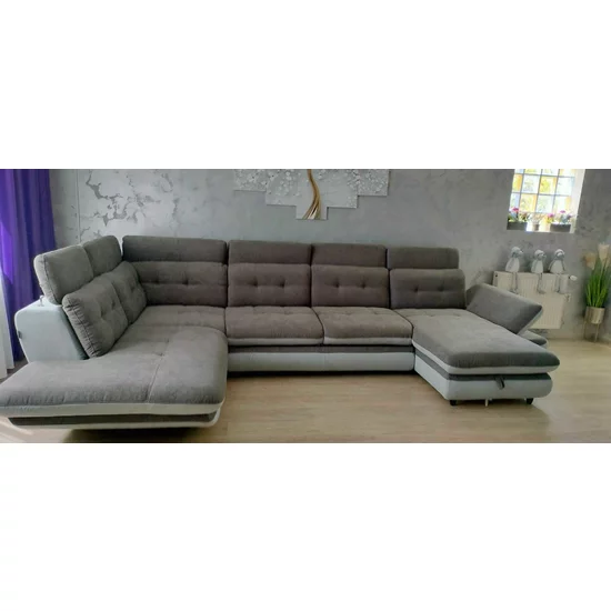 Colțar Stratus U extensibil, tetiere rabatabile, ladă depozitare, arcuri sinusoidale, 397x234x181 cm, gri picture - 11