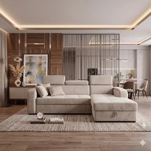 Coltar Tessa 2 locuri, extensibil - 266x165 cm, suprafata de dormit - 125x200 cm, culoare personalizabila