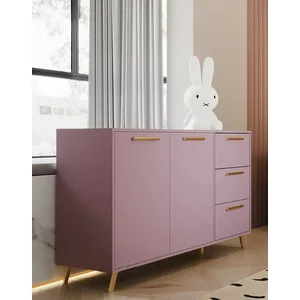 Comodă Bali 2, 2 uși și 3 sertare, design modern, PAL melaminat, 140x41x86 cm, roz