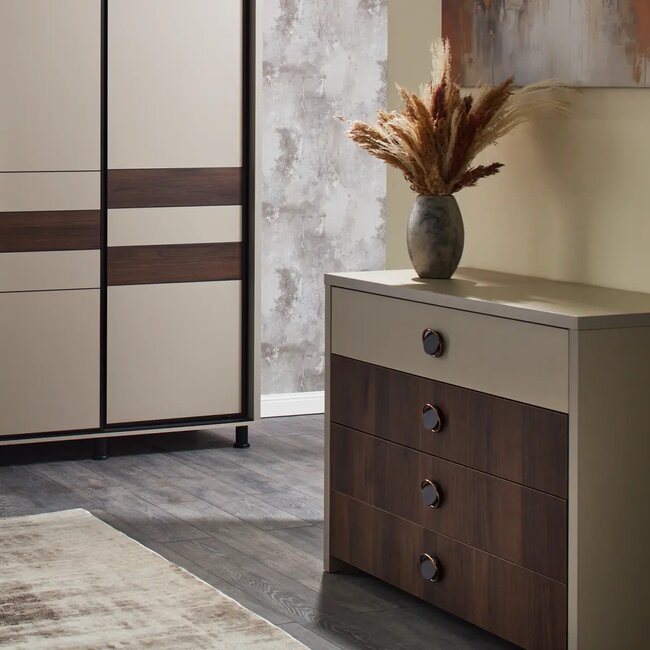 Comodă Cristal cu sertare, din PAL melaminat, 110x50x90 cm, Sonoma închis