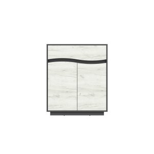 Comoda Geneva 1S2D 106,5x 90x40 cm Gri Grafit si Stejar Craft Alb