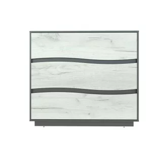Comodă Geneva 3 Sertare Design Elegant, PAL Laminat, 120x50x106.5 cm, Gri Grafit și Stejar Craft Alb