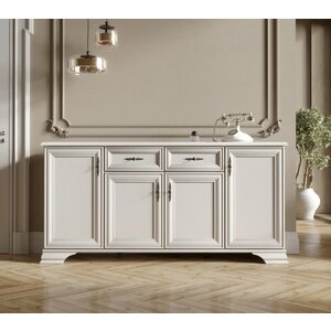 Comodă Idento KOM4D2S, 4 uși și 2 sertare, MDF și PAL laminat, 184x44.5x90 cm, alb alpin