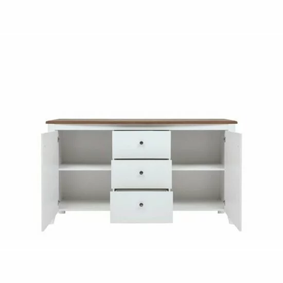 Comodă Kalio KOM2D3S, cu 2 uși, 3 sertare spațioase, PAL/Lemn Salcâm, 163x41.5x91 cm, Alb Lucios/Salcâm Auriu picture - 3