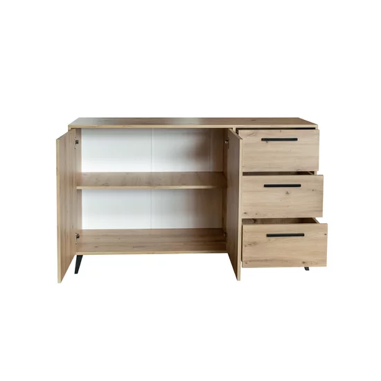 Comodă Kos cu 3 sertare și un dulap, finisaj stejar și detalii moderne, 138x41x86 cm picture - 2