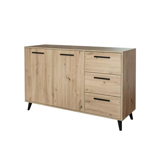 Comodă Kos cu 3 sertare și un dulap, finisaj stejar și detalii moderne, 138x41x86 cm picture - 3