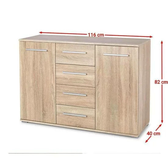 Comodă Lima KM-4, stil elegant, PAL laminat lucios, 116x40x82 cm, Sonoma picture - 2