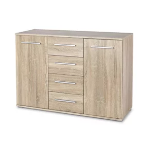 Comodă Lima KM-4, stil elegant, PAL laminat lucios, 116x40x82 cm, Sonoma