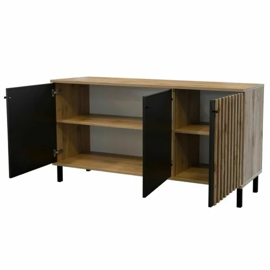 Comodă London 3D, 3 uși spațioase, design minimalist, PAL melaminat, 150x45x85 cm, negru picture - 2