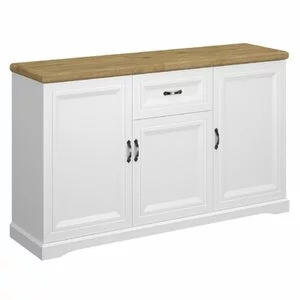 Comodă Mare RIVA KOM 3D1S, Alb cu Top Natur, 3 Uși și 1 Sertar, 153 cm