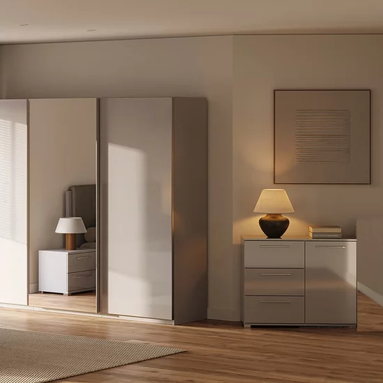 Comodă Megy 1U3S, design modern cu 1 ușă și 3 sertare, finisaj gri lucios, 81.1x100x40 cm picture - 3