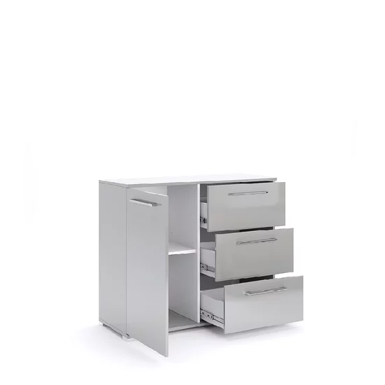 Comodă Megy 1U3S, design modern cu 1 ușă și 3 sertare, finisaj gri lucios, 81.1x100x40 cm picture - 2