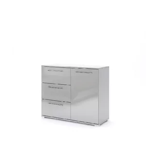 Comodă Megy 1U3S, design modern cu 1 ușă și 3 sertare, finisaj gri lucios, 81.1x100x40 cm