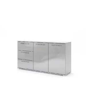 Comodă Megy 2U3S, spațioasă cu 2 uși și 3 sertare, finisaj gri lucios, 81.1x145.8x40 cm