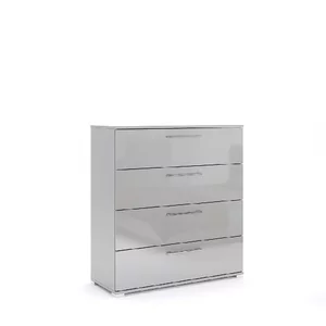 Comodă Megy 4S, cu 4 sertare încăpătoare, finisaj gri lucios, 106.1x100x40 cm